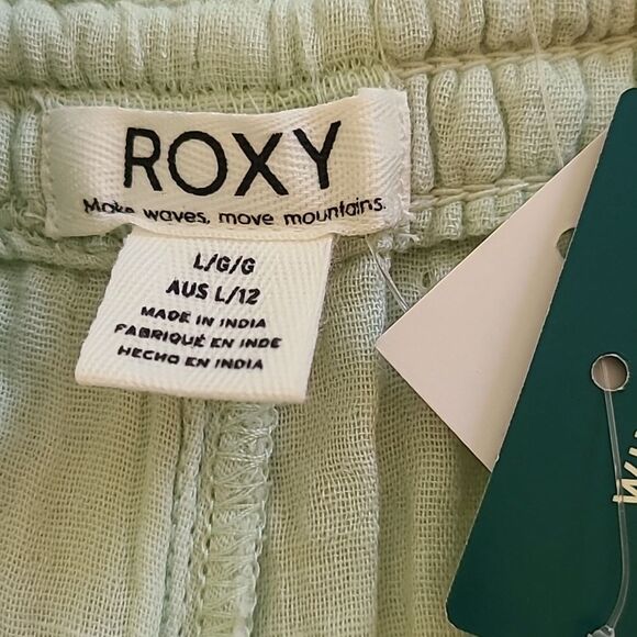 Roxy Pop Sun Elastic Draw String Waist Cotton Shorts Mint Green Size L - Picture 14 of 15